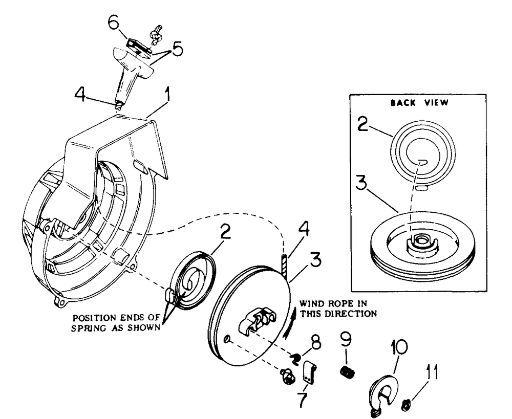 Shroud And Rewind Starter (With S/N Id No. 3080010u009520 And Below) Diagram and Parts List for 3080010U008001 (3080010U017296)(1976 & 1983) Cub Cadet Snow Blower